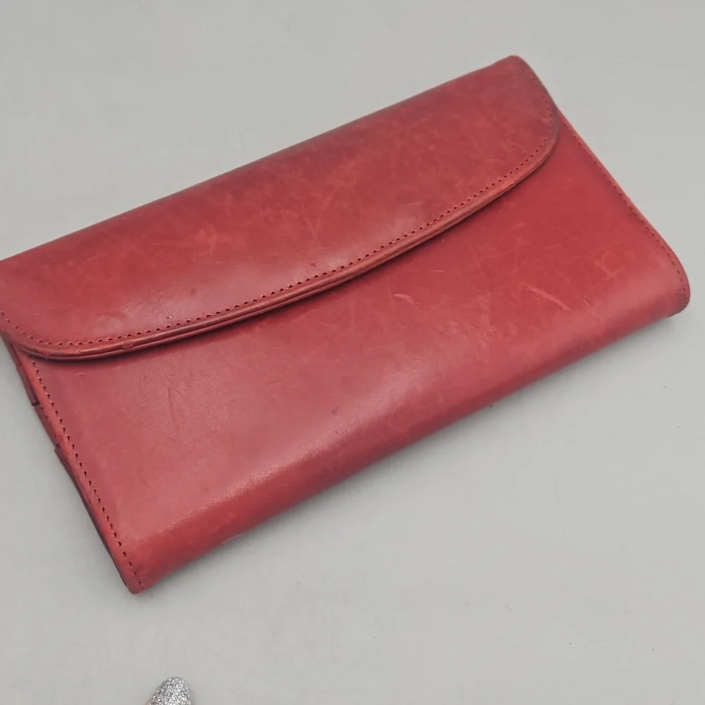 Vintage Coach Wallet Distressed Red Leather Checkbook Holder - Picture 1 of 16